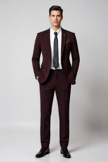 Bourgogne revers cranté 2 pièces Slim Fit Hommes Costumes